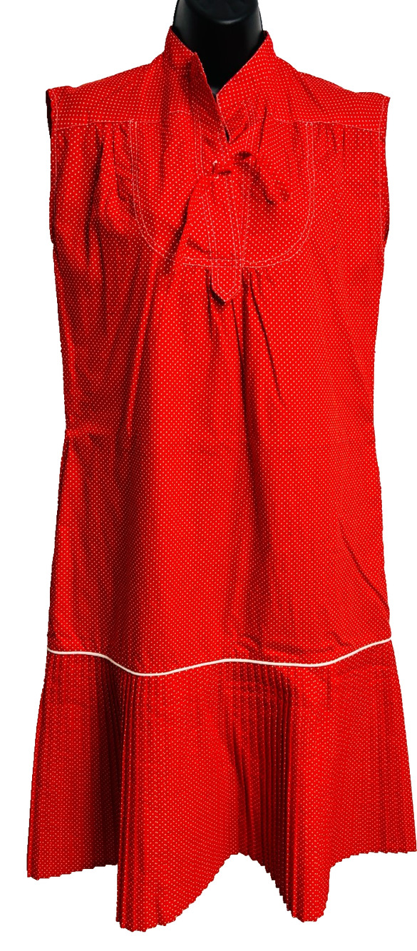 VTG 70s Young Edwardian Arpeja Dress 9 Women Red Polka Dot Pleat Sleeveless New